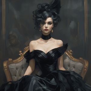 Diamond Painting of a Sophisticated Woman in a Black Dress