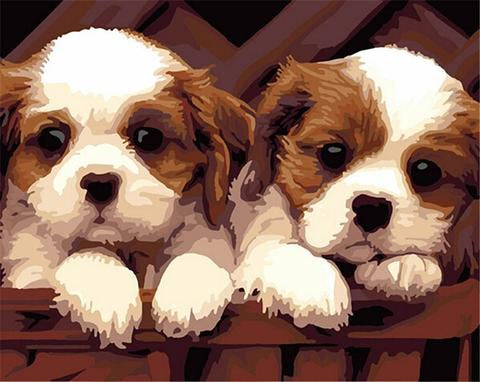 Image of Diamond Painting of Two Cute Spaniel Puppies Looking Curious