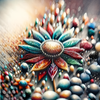 Diamond painting of a colorful flower made with sparkling round beads.