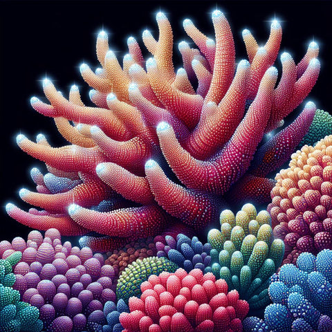 Image of Sparkling diamond art featuring a vibrant coral reef ecosystem underwater.
