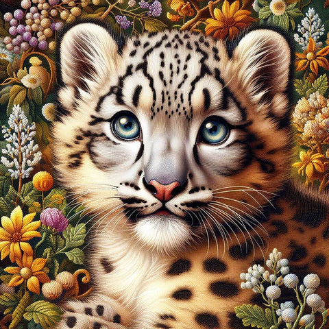 Image of Sparkling diamond art featuring an adorable cheetah cub with a curious gaze.