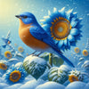 Sparkling diamond art featuring a realistic Eastern Bluebird with bright blue feathers.