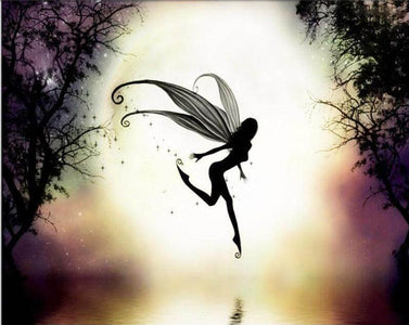 Diamond painting of a sparkling fairy silhouette.