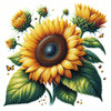 Diamond painting of a sparkling sunflower in full bloom