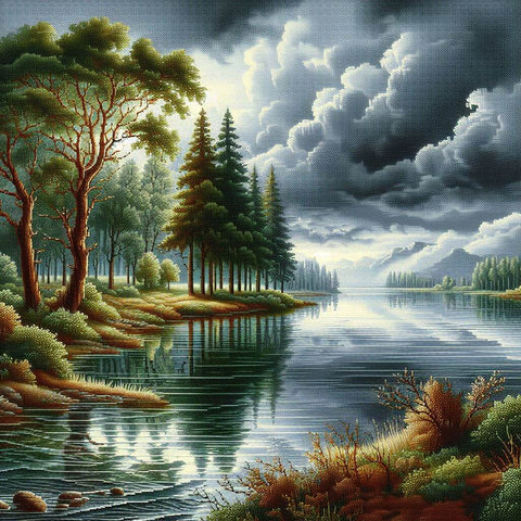 Image of stormy sky lake landscape diamond painting