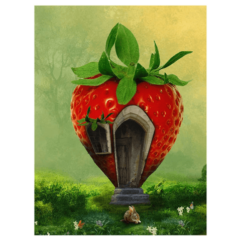 Image of Diamond Painting of a Cute Strawberry House in a Fantasy Forest