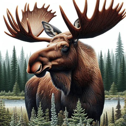 Image of Diamond painting of a majestic Alaskan moose with a rack of antlers.