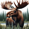 Diamond painting of a majestic Alaskan moose with a rack of antlers.