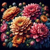 Diamond painting of a stunning dahlia arrangement in a variety of colors.