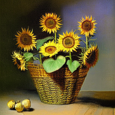 Image of Diamond Painting of Sunflowers in a Wicker Basket with Apples