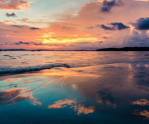 Image of Diamond Painting of a Sunset Over the Ocean with Clouds Reflected in the Water