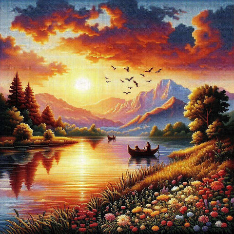 Image of Diamond Painting: Landscape of Sunset by the River