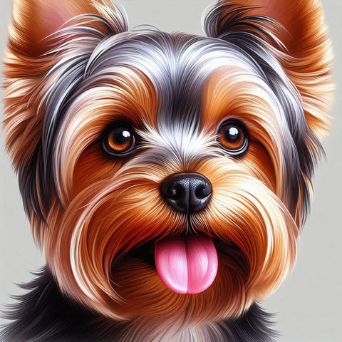 Image of Diamond painting of a Yorkshire Terrier dog with its tongue sticking out