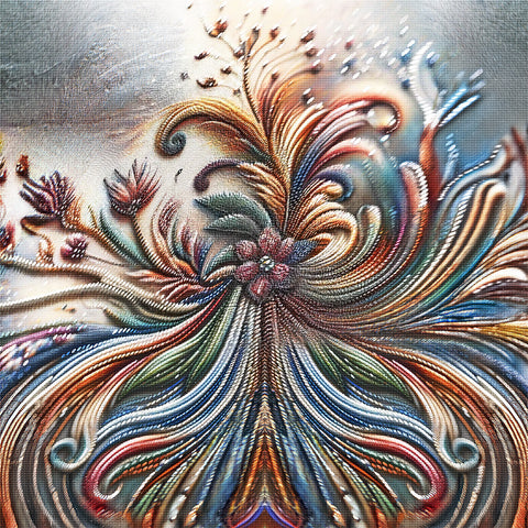 Image of Diamond painting of a swirling vortex of colorful flowers in a vibrant display.