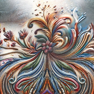 Diamond painting of a swirling vortex of colorful flowers in a vibrant display.