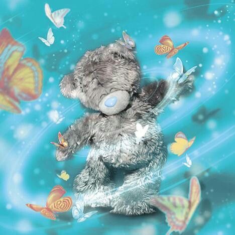 Image of Diamond Painting of a Cute Teddy Bear Surrounded by Colorful Butterflies