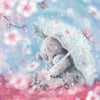 Diamond Painting of a Cute Teddy Bear Holding an Umbrella Under a Blossom Tree