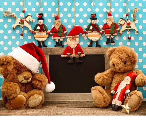 Image of Diamond Painting of Teddy Bears with Christmas Decorations and a Blackboard