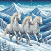 three white horses diamond painting winter mountains starry night