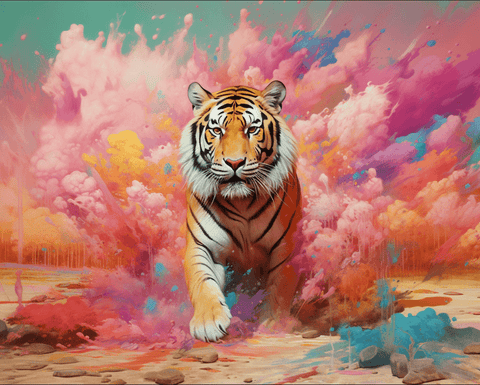 Image of Diamond Painting of a Tiger Running Through Paint