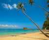 Diamond Painting of a Tropical Beach with Palm Trees, Clear Water, and a Small Island