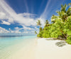 Diamond painting of a tropical island paradise with white sandy beaches, palm trees, and crystal-clear turquoise water