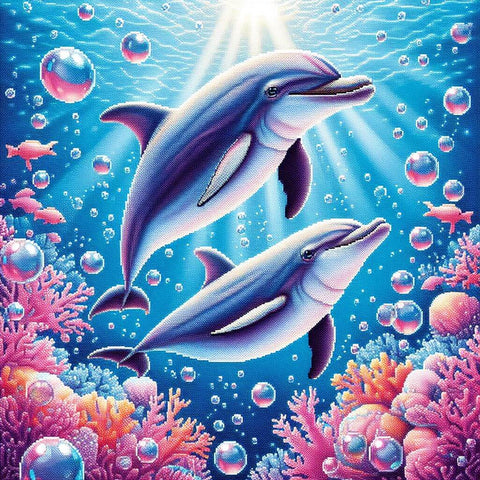 Image of Diamond Painting of two Dolphins Swimming in the Ocean