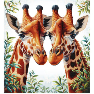 Diamond painting of two giraffes