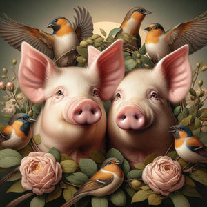 two pigs roses birds diamond painting