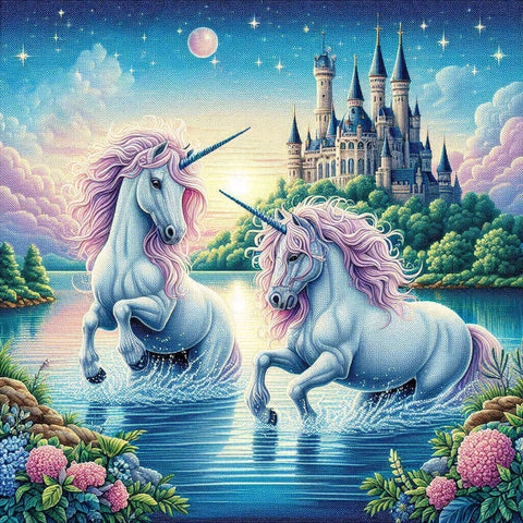 Image of Two Unicorns Swimming in Water Diamond Painting