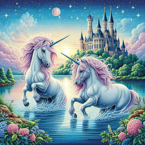 Two Unicorns Swimming in Water Diamond Painting