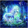 Diamond painting: Unicorn frolicking in a magical forest.