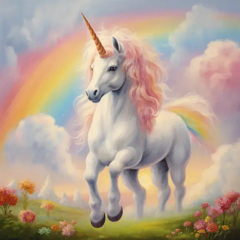 Image of Diamond Painting of Unicorn with Rainbow