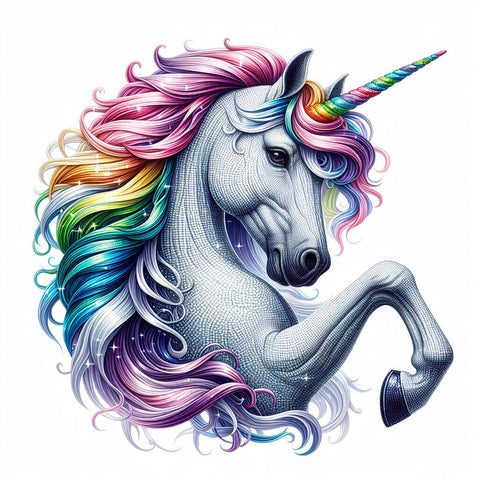 Image of Diamond painting of a unicorn with a rainbow mane and horn