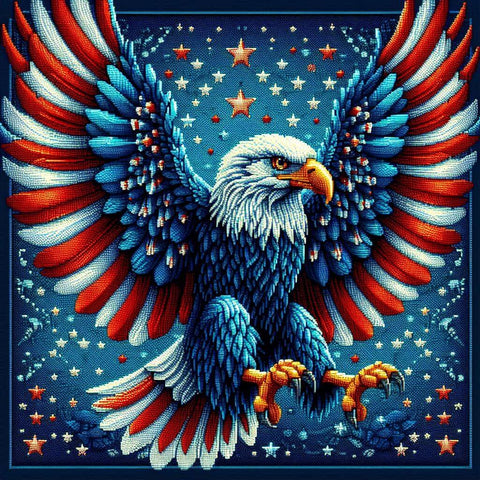 Image of US flag themed bald eagle diamond painting