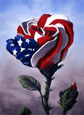 Image of Diamond painting of a rose with the American flag design.