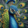 Diamond painting of a peacock with its vibrant plumage in a dazzling display of colors. 