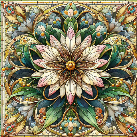Image of Diamond painting of a colorful stained glass floral design