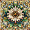 Diamond painting of a colorful stained glass floral design