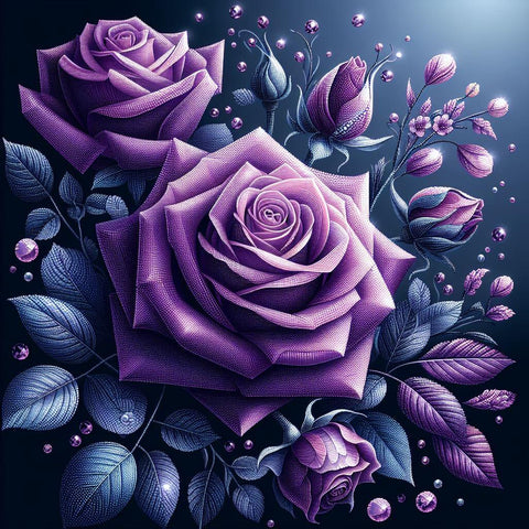 Image of Diamond painting depicting a close-up of stunning violet roses.