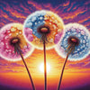 Diamond painting of a vibrant, colorful dandelion flower.