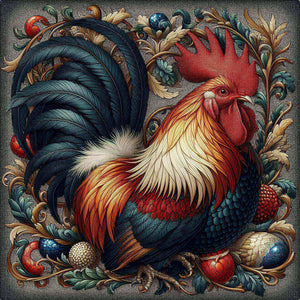 Diamond painting of a colorful rooster. 