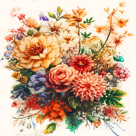 Diamond painting of a vibrant bouquet of colorful flowers.