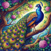 Vibrant Peacock in Blossom Tree Diamond Painting