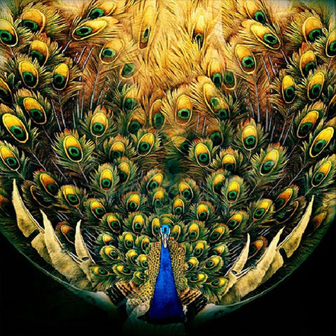 Image of Diamond Painting of a Peacock with Vibrant Tail Feathers