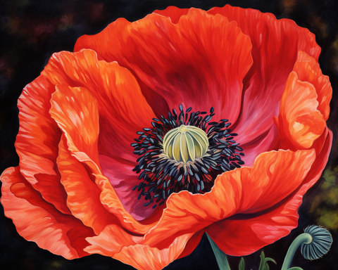 Image of Diamond Painting of a Vibrant Red Poppy Flower