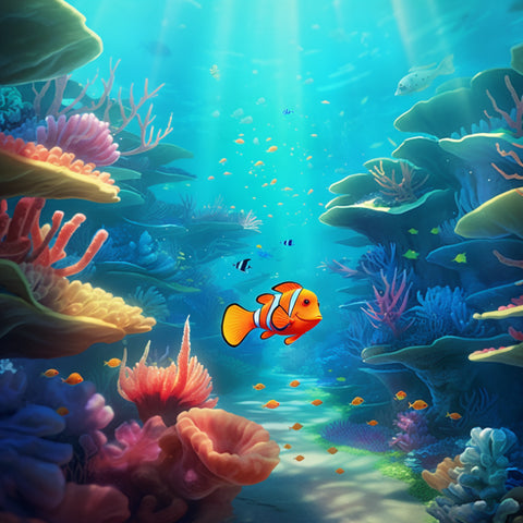 Image of Diamond Painting of a Vibrant Underwater Scene with Colorful Coral Reefs and Fish