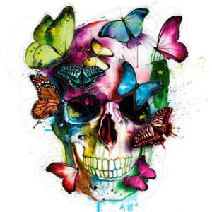 Vibrant Skull with Butterflies Diamond Art