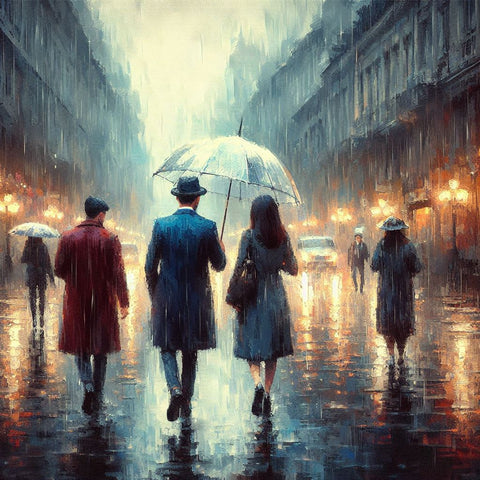 Image of Walking in the Rain Diamond Painting Kit