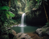 Diamond painting depicting a cascading waterfall surrounded by lush green trees.